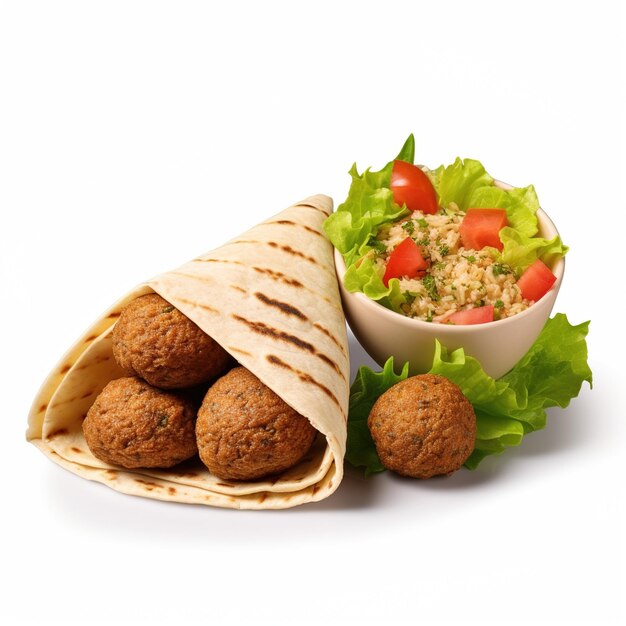 Foto falafel envuelto con ensalada y hummus