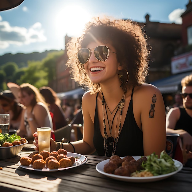 un falafel perfecto y delicioso Una joven blanca colombiana comiendo falafel