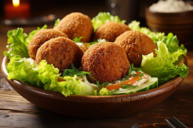 Foto falafel servido em um leito de arroz basmati fofinho