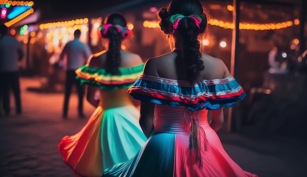 Faldas coloridas vuelan durante el baile tradicional mexicano Generative AI