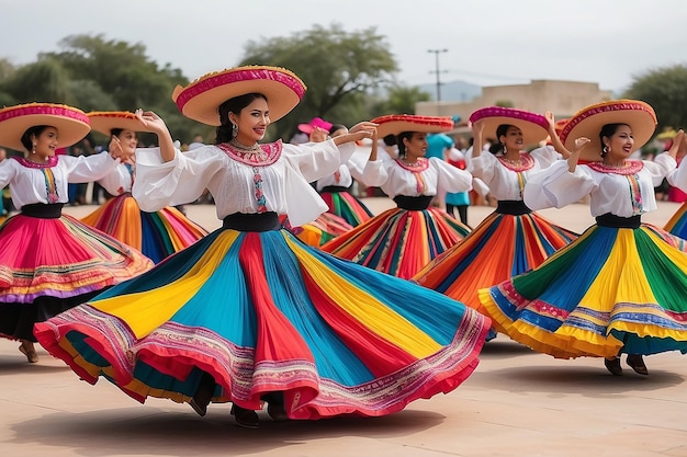 Las faldas coloridas vuelan durante el baile tradicional mexicano Generativo ai