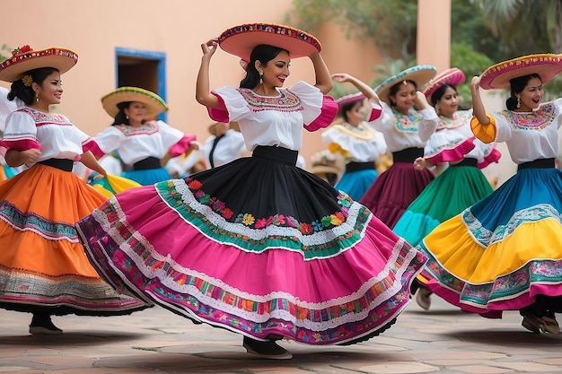 Las faldas coloridas vuelan durante el baile tradicional mexicano Generativo ai