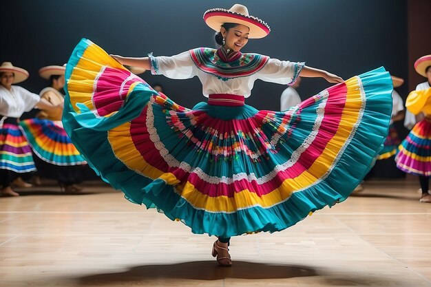 Las faldas coloridas vuelan durante el baile tradicional mexicano IA generativa