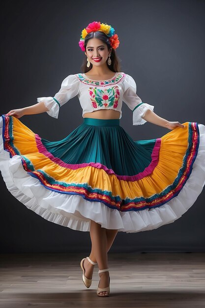 Las faldas coloridas vuelan durante el baile tradicional mexicano IA generativa