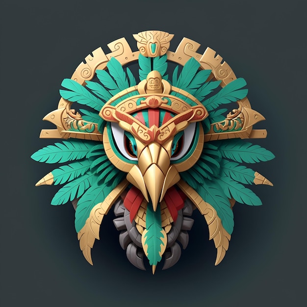 Falke Quetzalcoatl Kopf symmetrisch flaches Icon-Design AI generiert