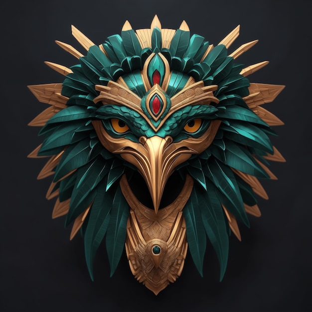 Falke Quetzalcoatl Kopf symmetrisches flaches Icon-Design mit schwarzem Hintergrund