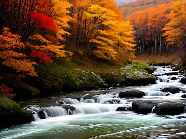 Fall river com estilo de corte de papel e cores vintage Gerativo AI Gerado