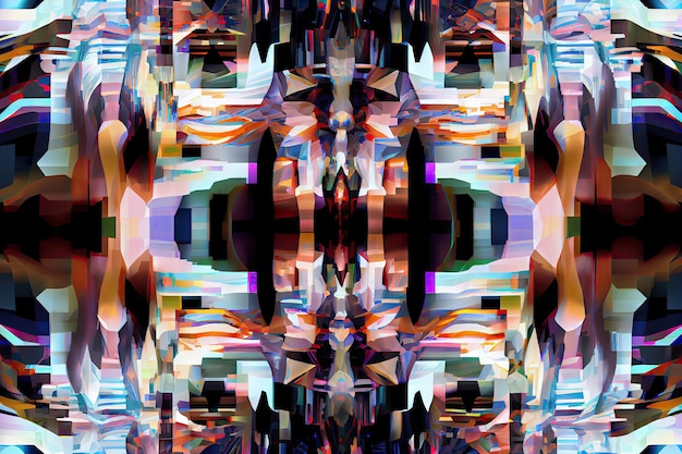 Una falla digital abstracta que se parece a un caleidoscopio u otra ilusión óptica con colores y formas cambiantes