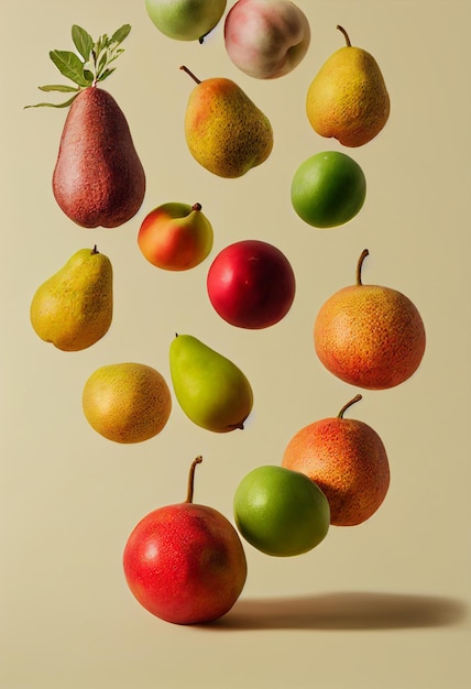 Fallende Fruchtzusammensetzung Hintergrund Äpfel Orangen und andere Früchte 3D-Darstellung