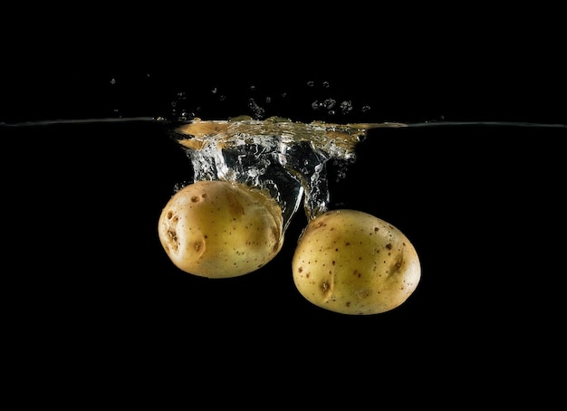Fallende Kartoffelknollen in Wasser für Hintergrundblasen
