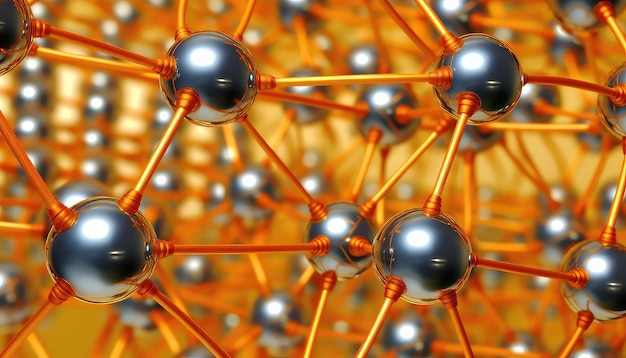 Foto fallende metallatome treffen auf ein hexagonales gitter