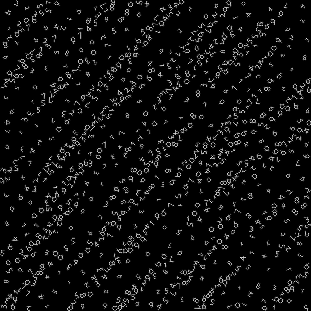 Fallende Zahlen Big-Data-Konzept Binäre weiße, ungeordnet fliegende Ziffern Brillantes futuristisches Banner auf schwarzem Hintergrund Digitale Vektordarstellung mit fallenden Zahlen