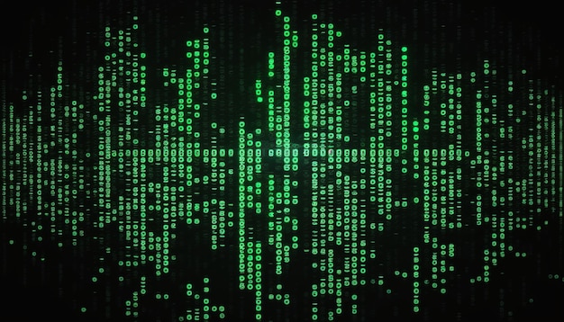 Foto fallende zahlen des binärcodes des digitalen hintergrunds der matrix mit rauscheffekt beschädigten code