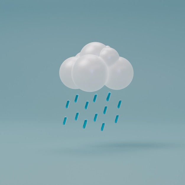 Fallender Regen und Wolke 3D-Symbol 3D gerendert