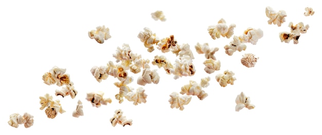 Fallendes Popcorn lokalisiert auf weißem Hintergrund mit Beschneidungspfad