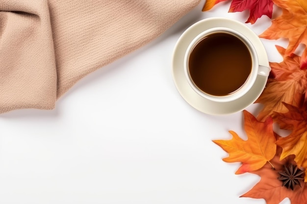 Fallinspired Home Office Flat Lay Vibrant Autumn Leaves Laptop Scarf y Café en un impresionante W