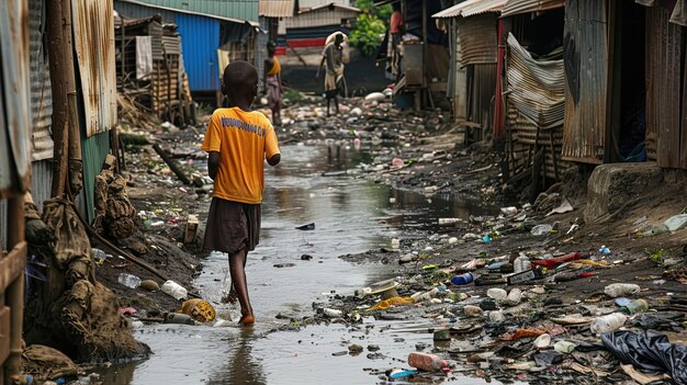Falta de água limpa e saneamento em comunidades pobres Poverdade do Sul devastação lixo em todos os lugares não vida, mas sobrevivência O conceito de pobreza nos países do terceiro mundo Gerado por IA