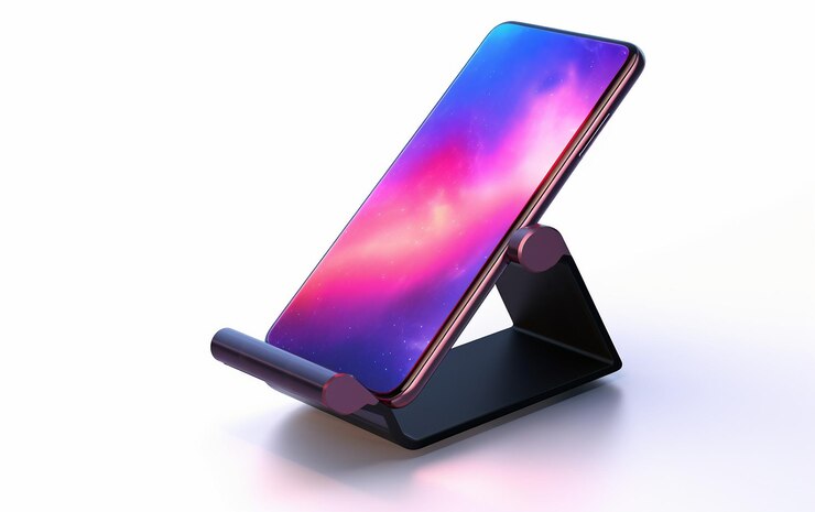 Foto faltbarer telefonstand auf weißem hintergrund