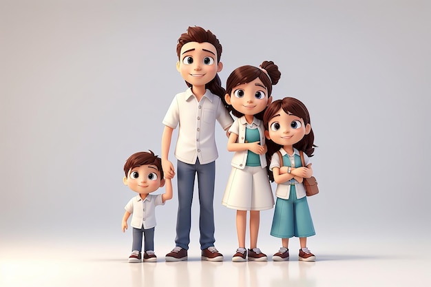 Familia en 3D que parece feliz aislada sobre un fondo blanco