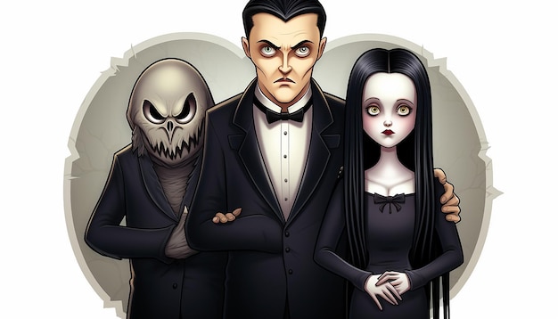 la familia addams pegatina de fondo blanco sencillo cómic