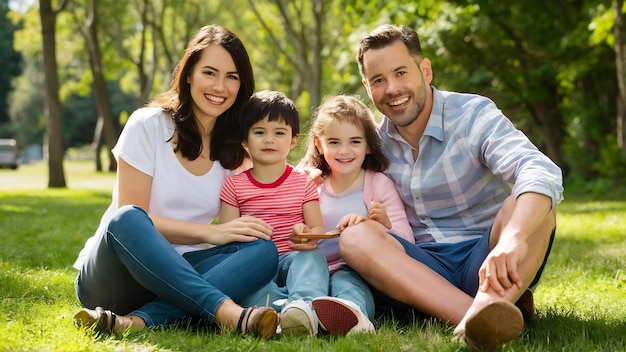 Família alegre a desfrutar do ar livre