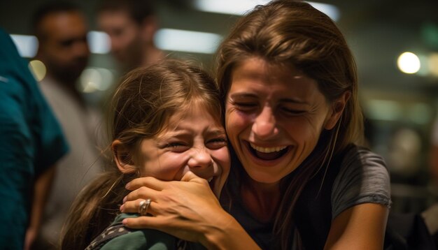 Foto una familia alegre se abraza al aire libre sonriendo y riendo juntos generados por ia