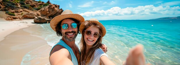 Una familia alegre captura recuerdos de la playa juntos en una divertida sesión de selfies