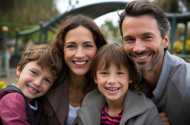 Una familia alegre con niños.