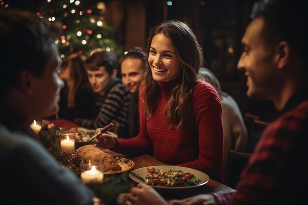 Familia y amigos alegres Celebración de la cena de Navidad