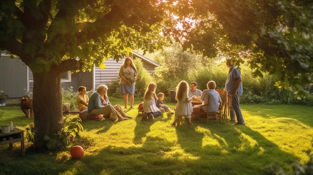 Familia y amigos en un picnic