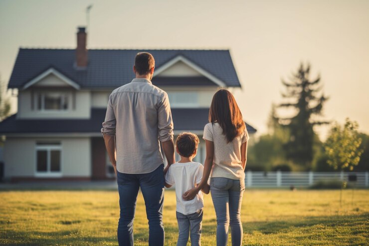 familia araffe caminando frente a una casa por la noche generativa ai