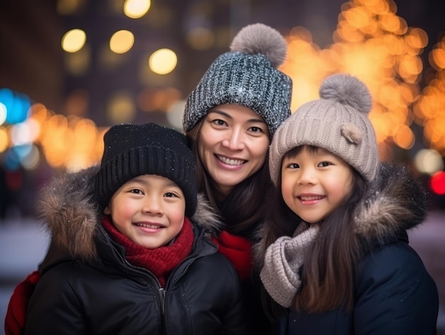 Una familia asiática disfruta celebrando juntos la Nochebuena