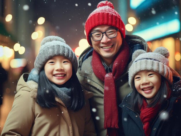 Família asiática gosta de celebrar a véspera de Natal juntos