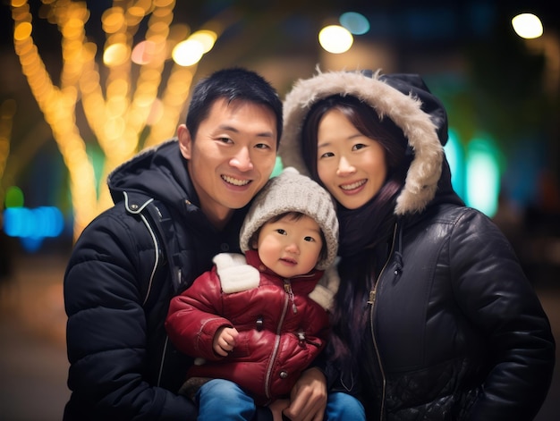 Família asiática gosta de comemorar a véspera de Natal juntos