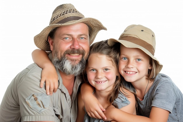 Família australiana em fundo branco