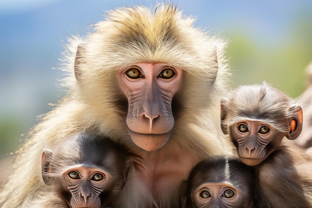 Familia de babuinos africanos en medio de un safari impresionante Vida silvestre