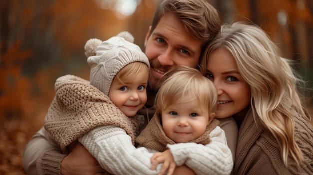 Familia en el bosque de otoño