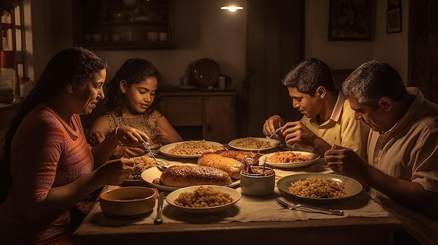 familia de brasil comiendo platos típicos