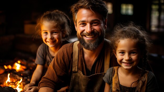 Familia brasileña en una granja horneando tradicional