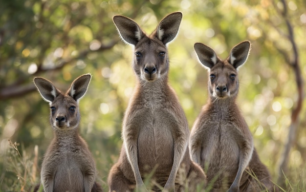 Familia de canguros en el bosque IA generativa