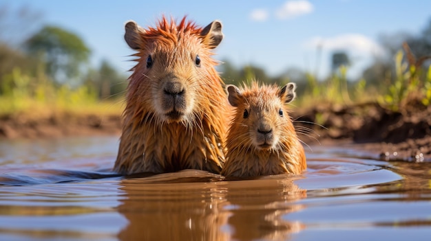 Foto família capivara no brasil