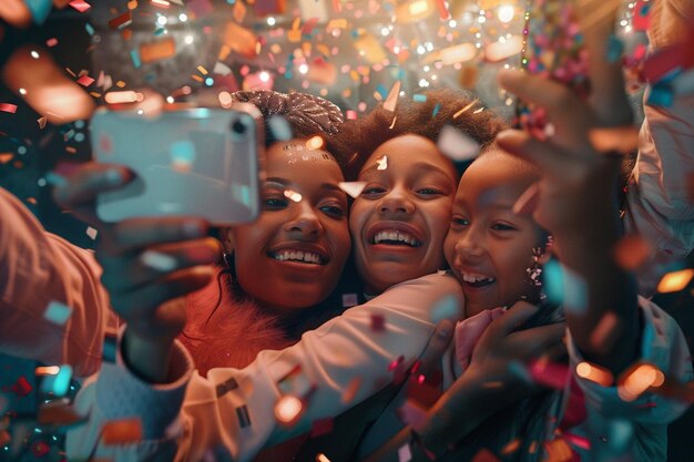 Una familia capturando una selfie de grupo durante la celebración