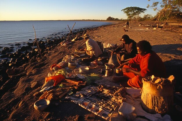 Familia Carpinchos en una playa a orillas del río Cuaiaba panranal mato grosso Brasil