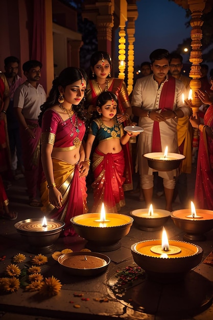 Familia en casa del festival de Diwali