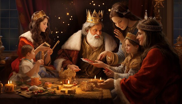 Foto una familia celebrando el da de los reyes magos