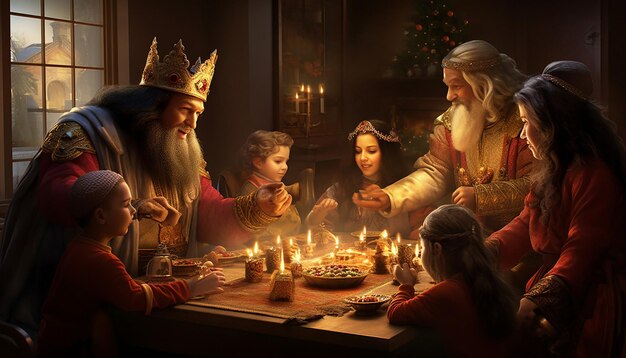 Foto una familia celebrando el da de los reyes magos