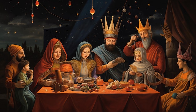 Foto una familia celebrando el día de los reyes magos