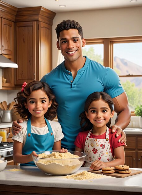 una familia en la cocina