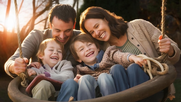 Familia en un columpio