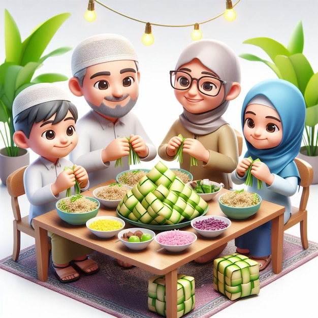 Família comendo ketupat